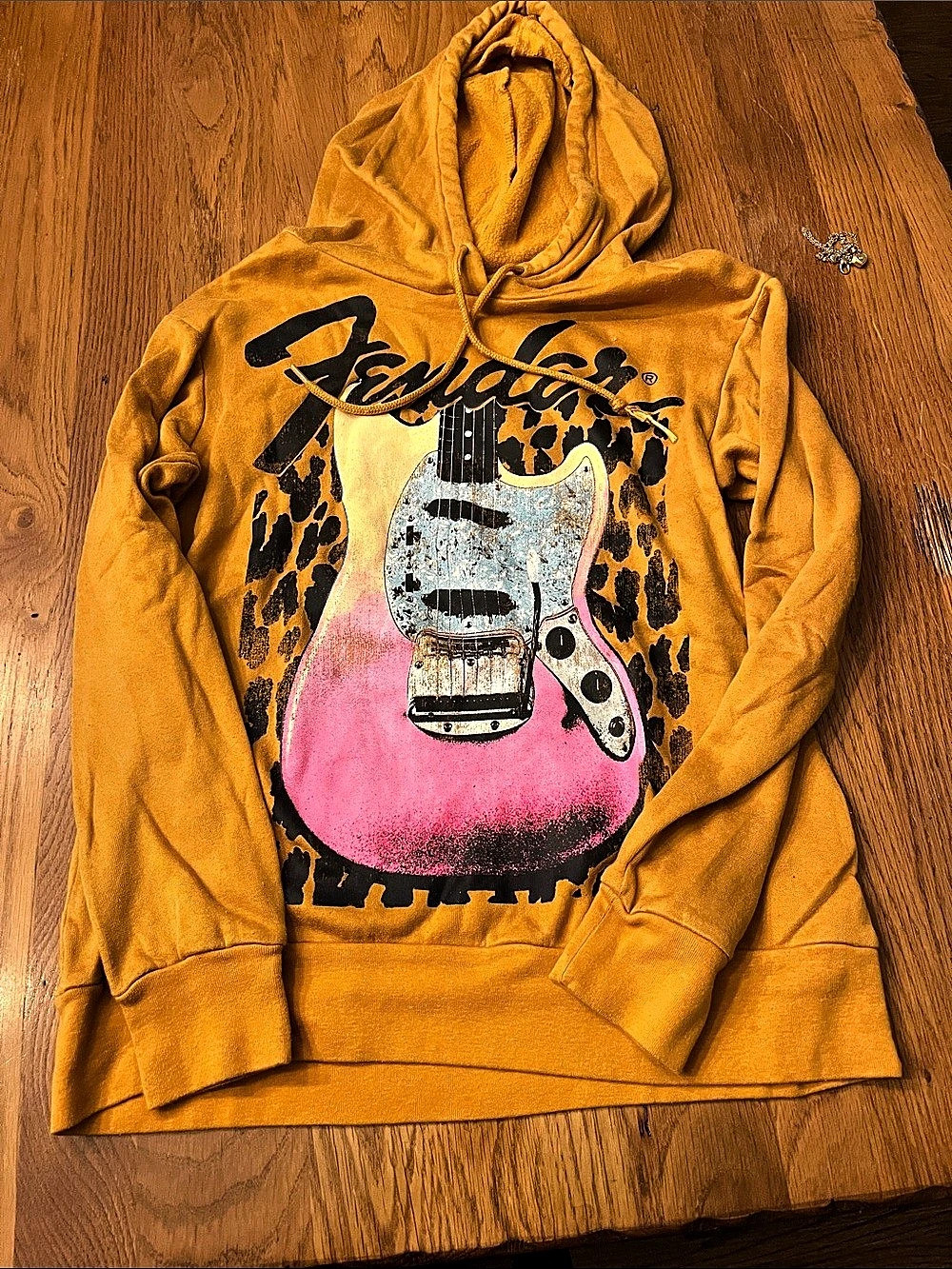 Fender Guitar Cheetah Print Sweatshirt Hoodie Orange